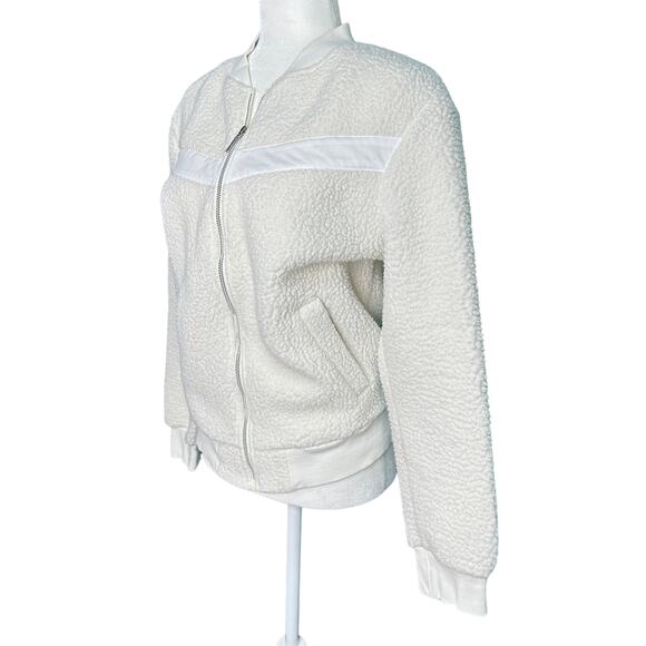 ZYIA  ACTIVE Womens M White Sherpa Collarless Full Zip Flying V Bomber Jacket - Picture 5 of 11